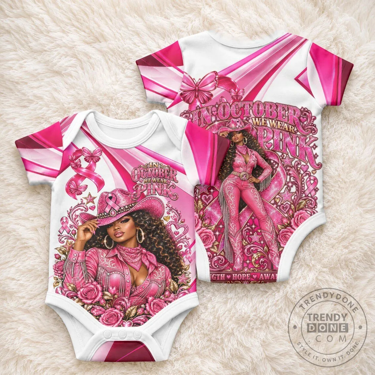 Western Wear Pink Ribbon Breast Cancer Awareness Baby Onesie 6 Western Wear Pink Ribbon Breast Cancer Awareness Baby Onesie