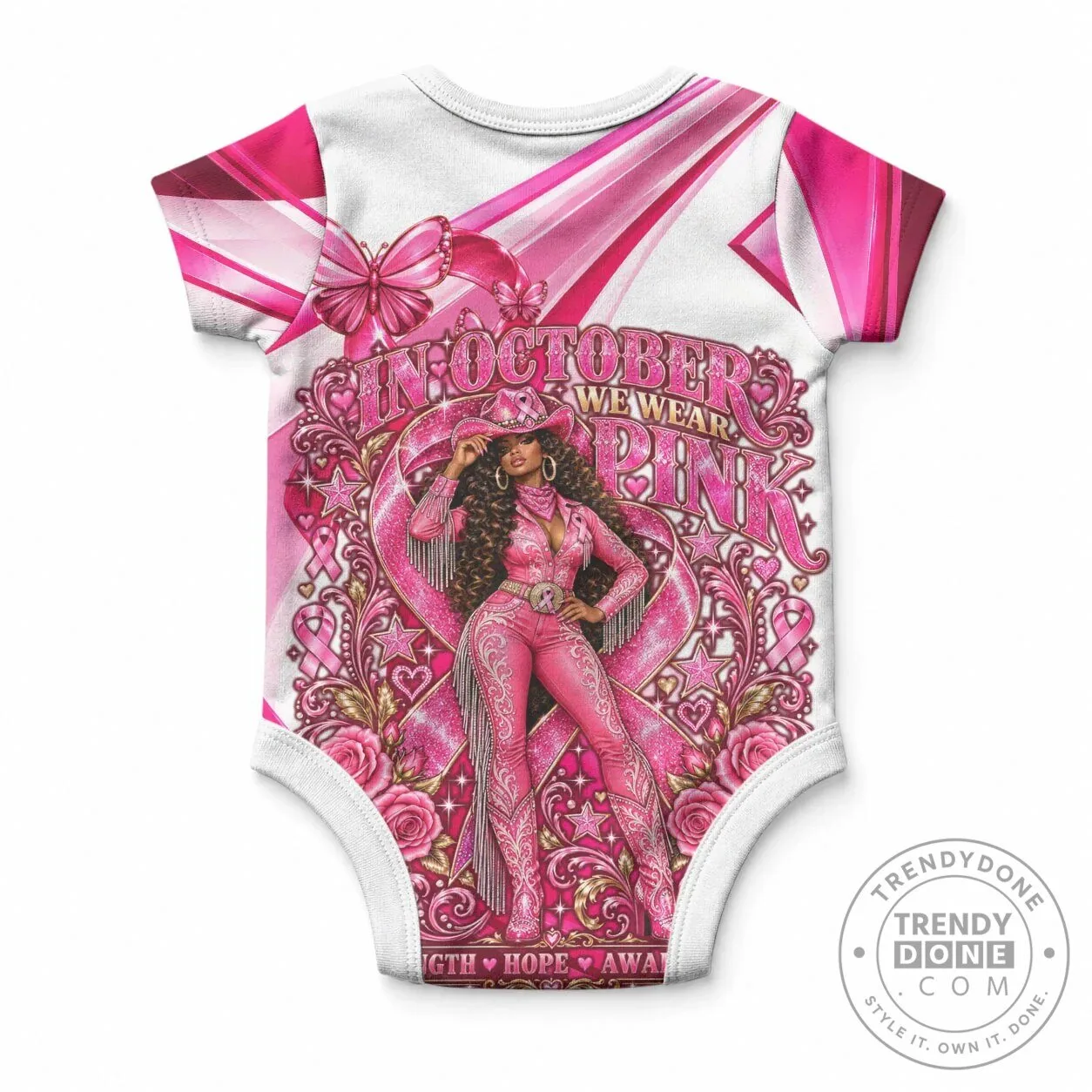 Western Wear Pink Ribbon Breast Cancer Awareness Baby Onesie 7 Western Wear Pink Ribbon Breast Cancer Awareness Baby Onesie