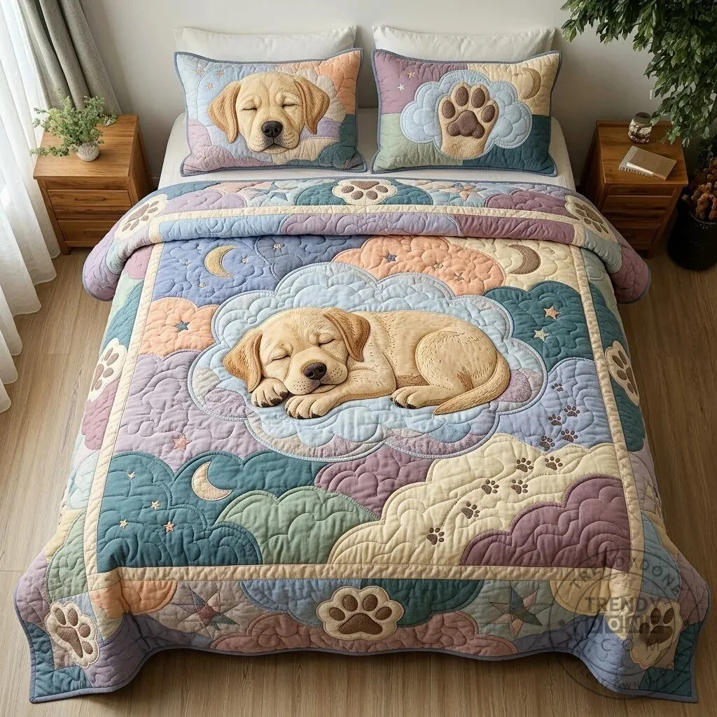 Labrador Retriever Puppy Sleeping on Cloud Quilted Bedding Set