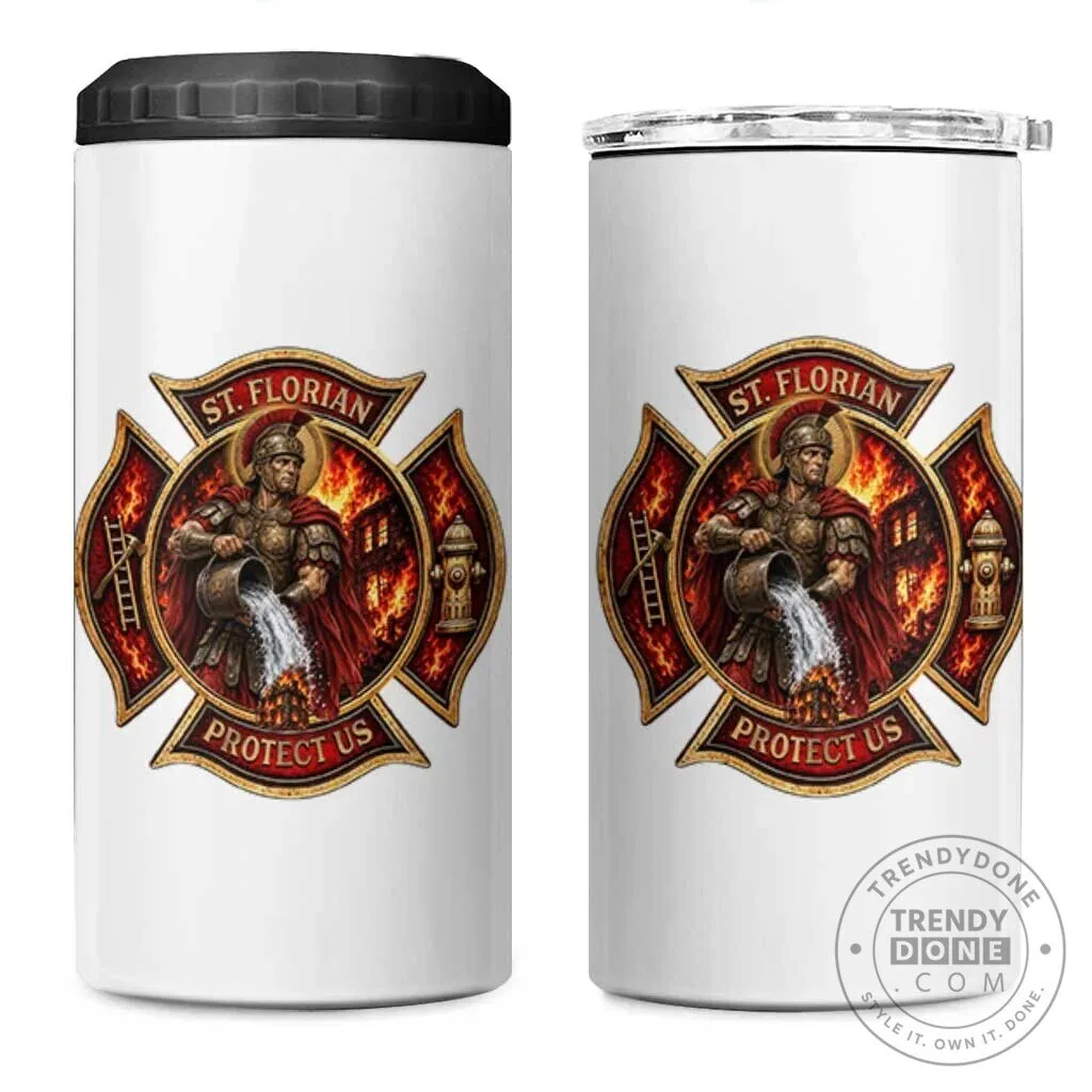 Saint Florian Protect Us Firefighter Patron Saint Catholic Faith Can Cooler Tumbler