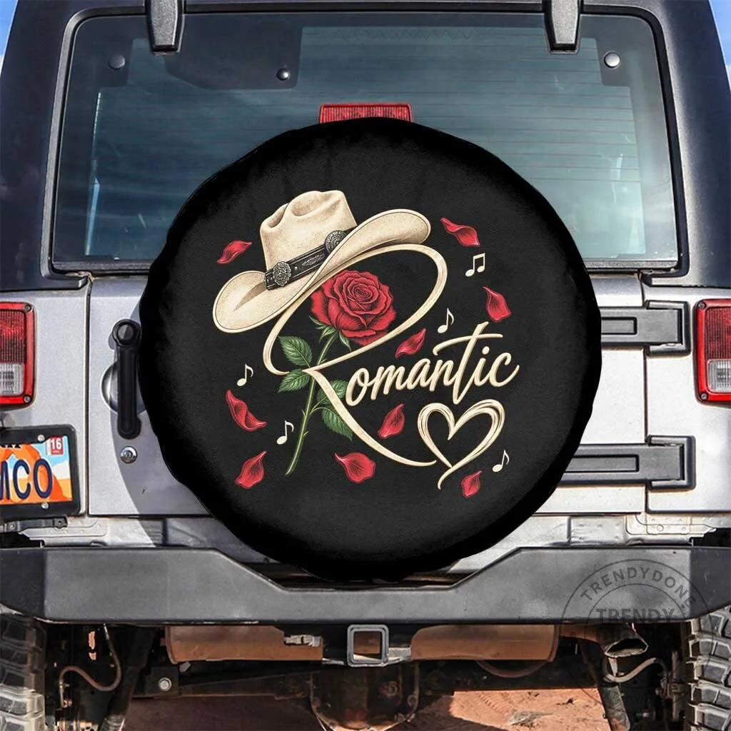Romantic Cowboy Hat Red Rose Western Country Rodeo Graphic Spare Tire Cover