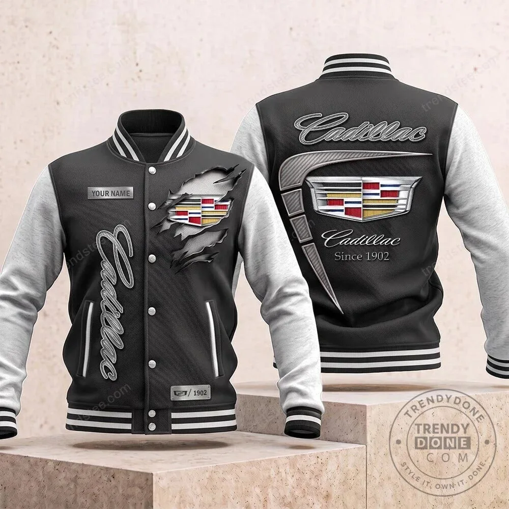 Cadillac Classic Car Logo Black and White Varsity Jacket