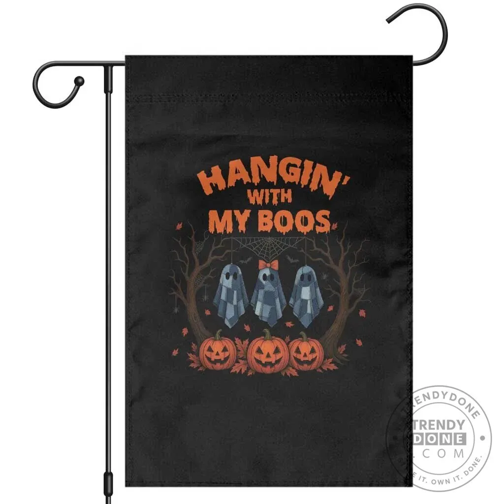 Halloween Hanging With My Boos Blue Denim Patchwork Ghost Garden Flag
