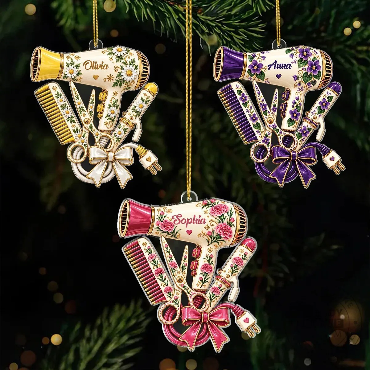 Personalized Hair Stylist Tools Christmas Ornament - Birth Month Flower Gift