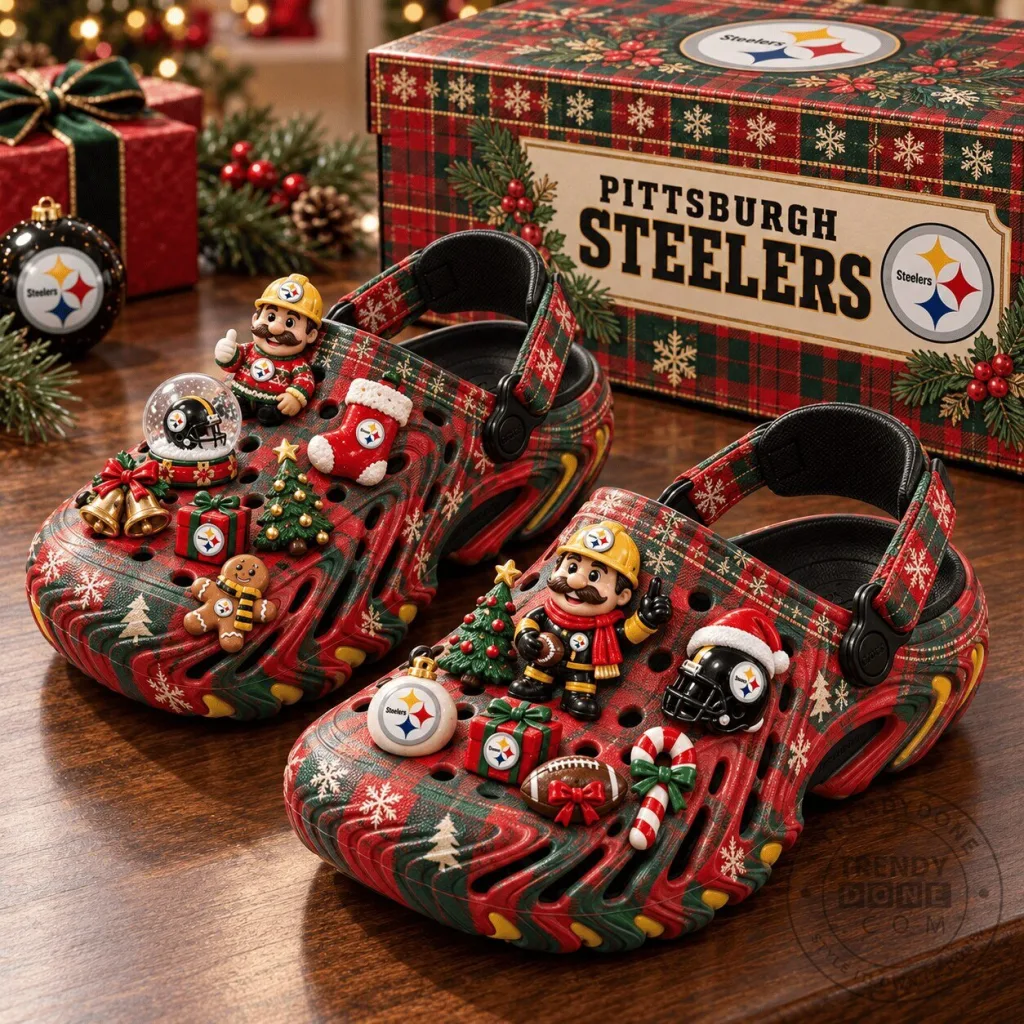 Pittsburgh Steelers Christmas Holiday Plaid Pattern Echo Clogs Shoes Pittsburgh Steelers Christmas Holiday Plaid Pattern Echo Clogs Shoes
