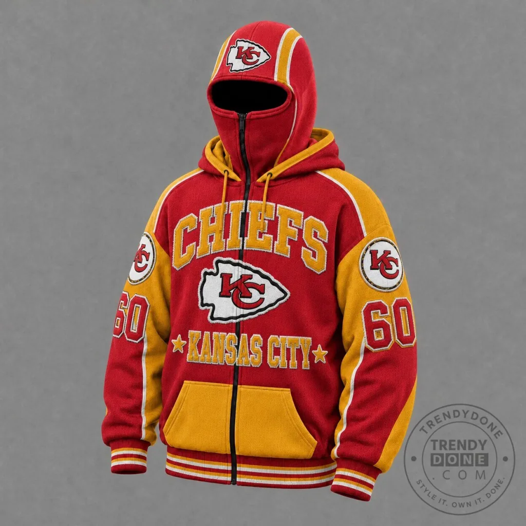 Kansas City Chiefs Varsity Style Full-Zip Hoodie with Built-In Face Mask Kansas City Chiefs Varsity Style Full-Zip Hoodie with Built-In Face Mask