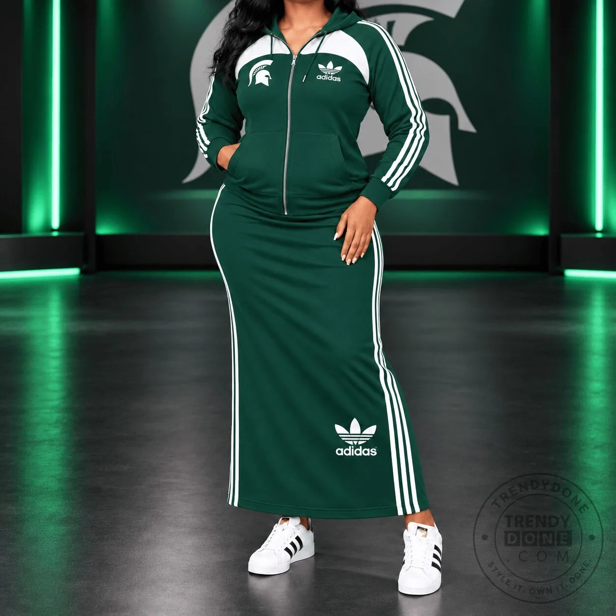 Michigan State Spartans Adidas Full-Zip Hoodie and Maxi Skirt Set 1 Michigan State Spartans Adidas Full-Zip Hoodie and Maxi Skirt Set