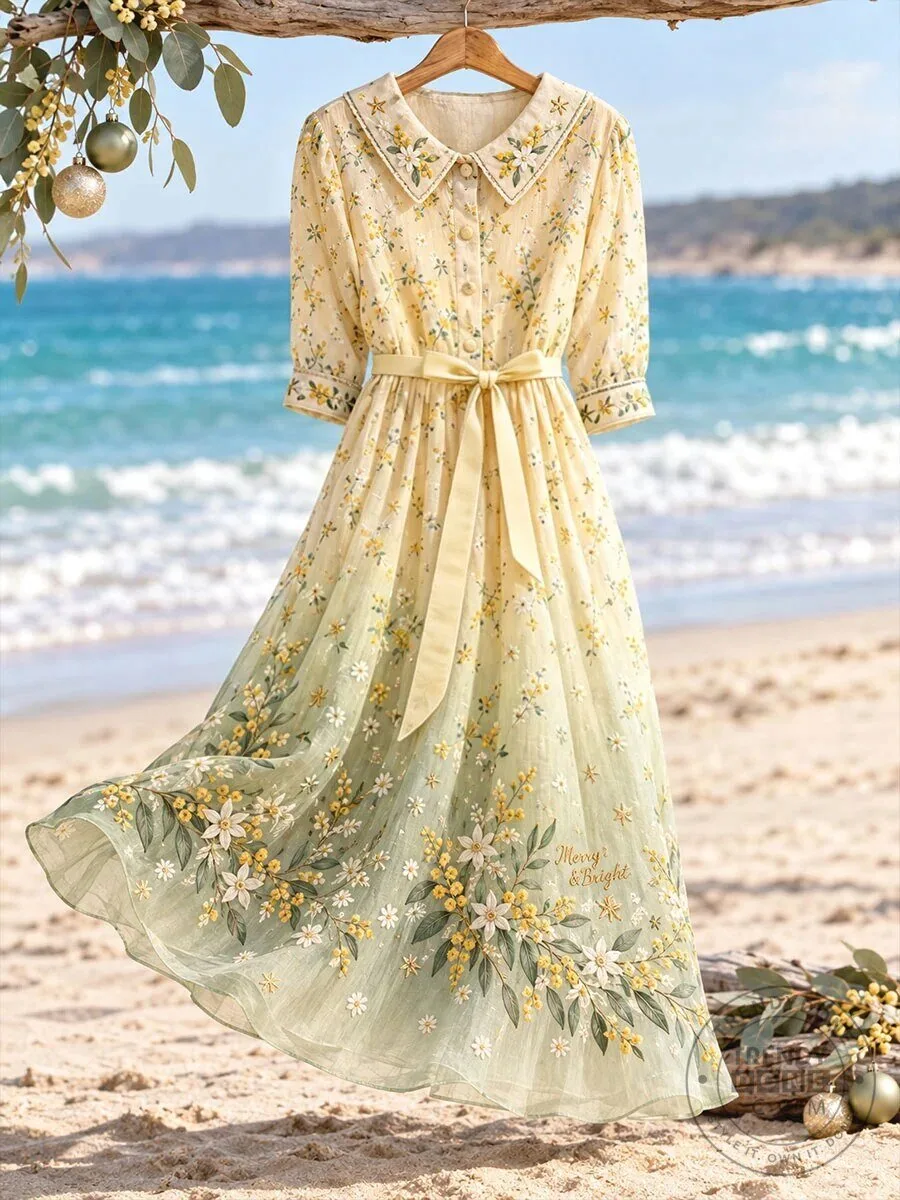 Merry and Bright Floral Print Women's Button Down Long Sleeve Midi Dress 1 Merry and Bright Floral Print Women's Button Down Long Sleeve Midi Dress