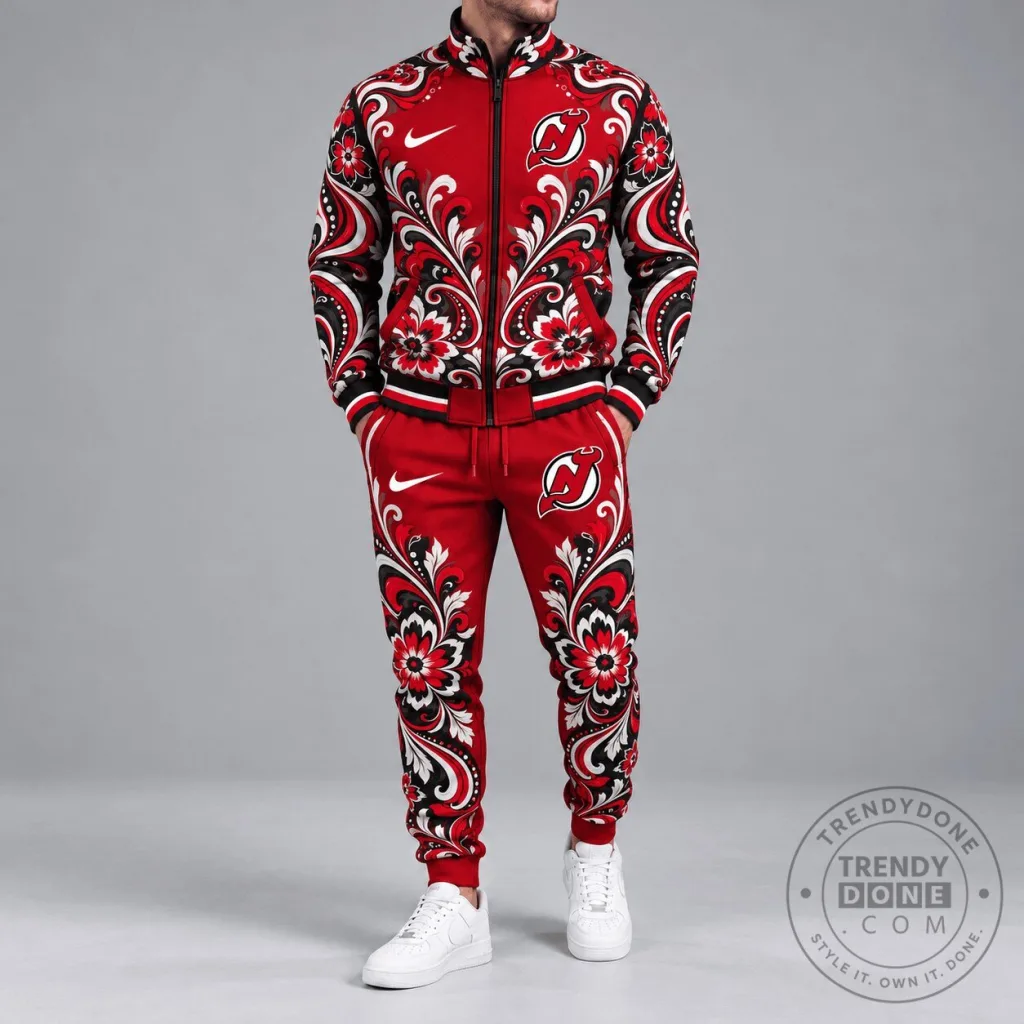 New Jersey Devils Floral Paisley Full Zip Track Jacket New Jersey Devils Floral Paisley Full Zip Track Jacket