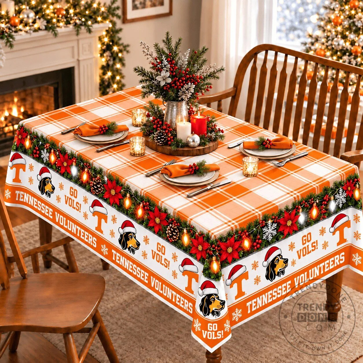 Tennessee Volunteers Christmas Plaid Holiday Tablecloth