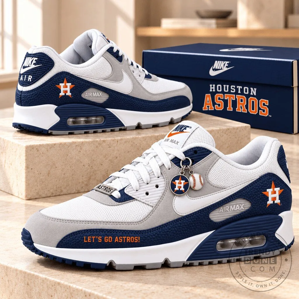 Houston Astros Nike Air Max 90 Custom Baseball Team Low-Top Shoes