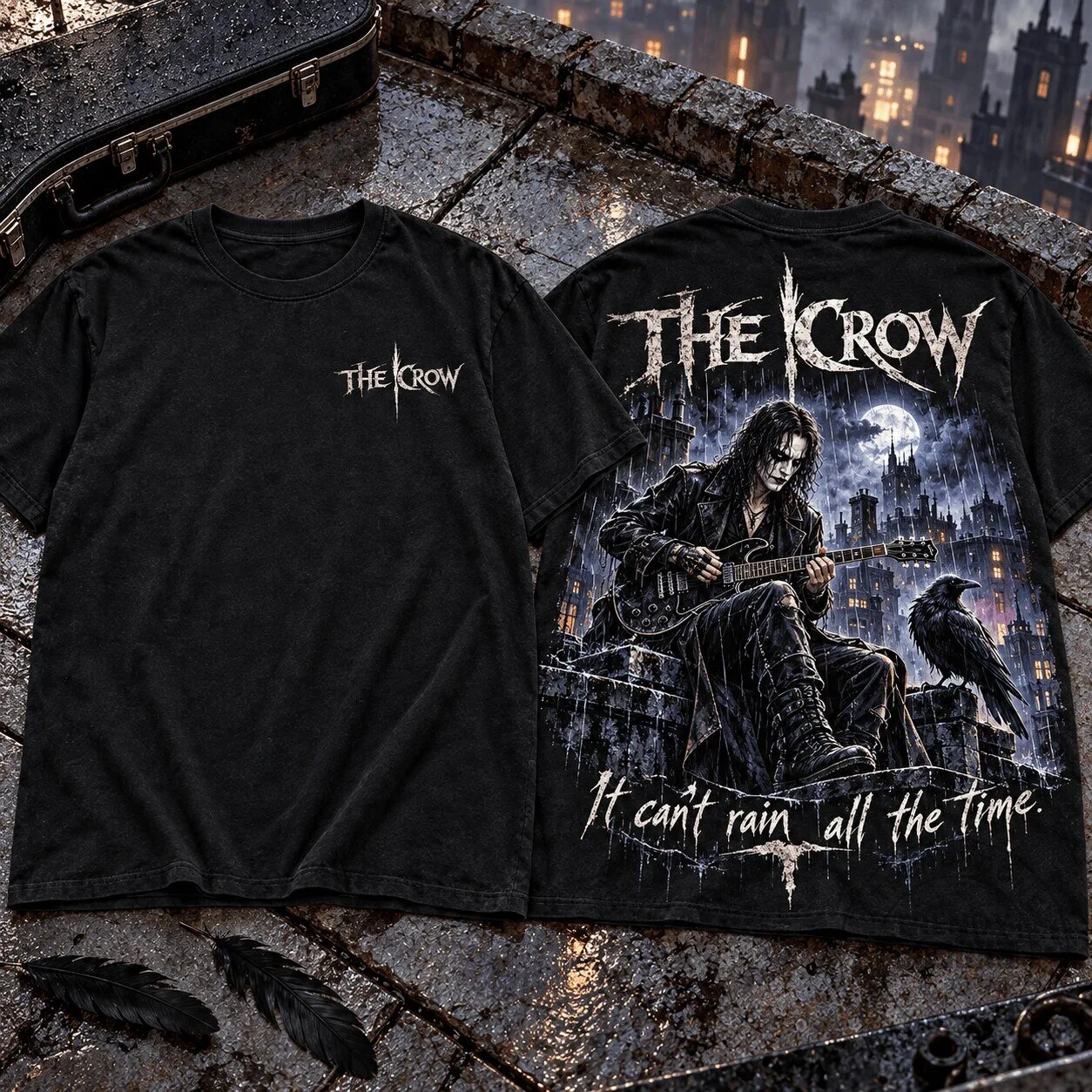 The Crow Eric Draven Moonlit Rooftop Raven Gothic Movie Fan T-Shirt 1 The Crow Eric Draven Moonlit Rooftop Raven Gothic Movie Fan T-Shirt