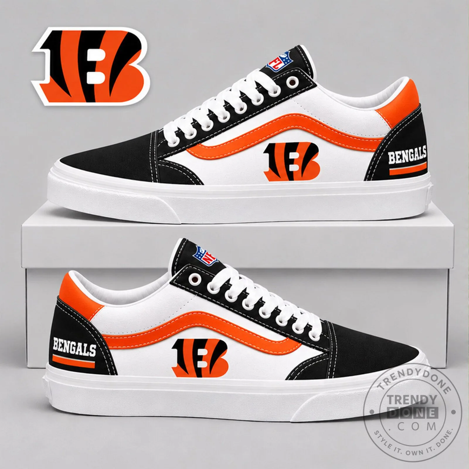 Cincinnati Bengals NFL Team Logo Black and Orange Custom Design Shoes