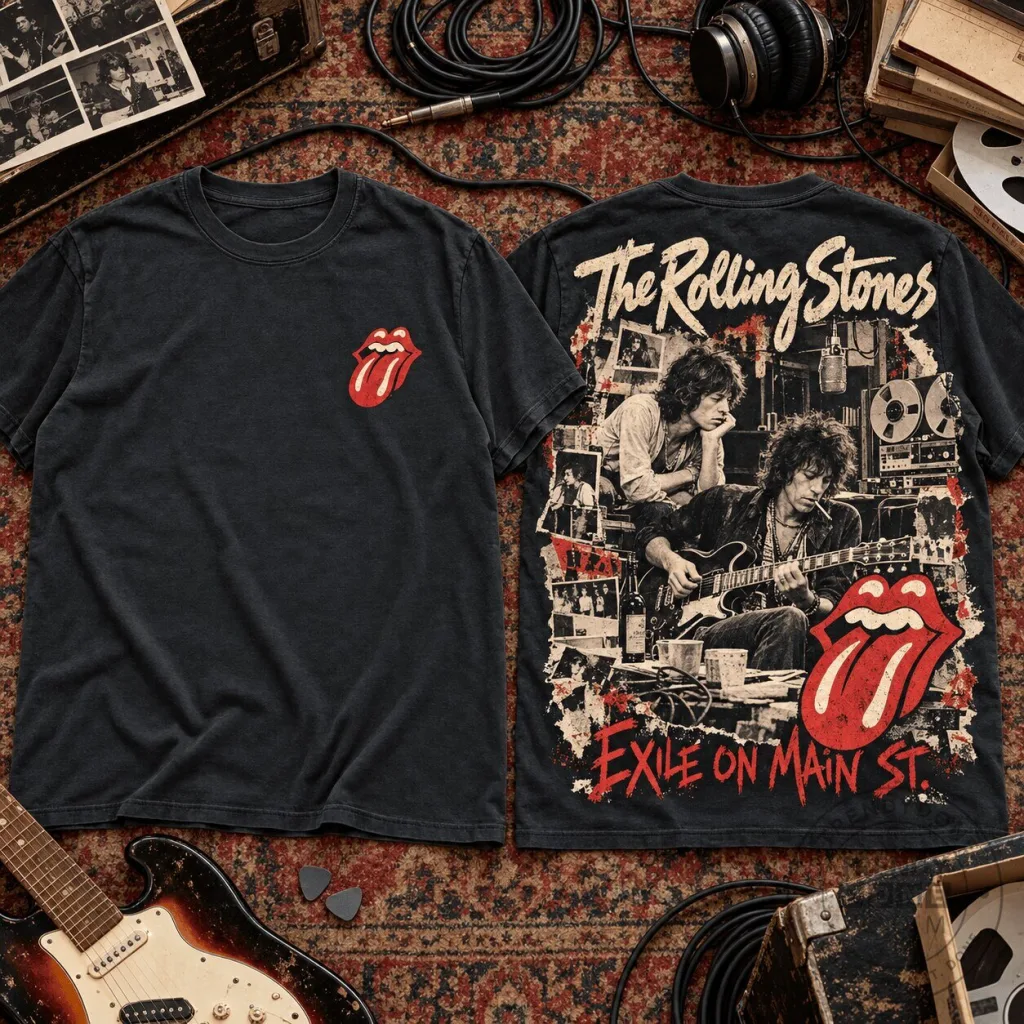 The Rolling Stones Exile on Main Street Album Art Black Graphic T-Shirt The Rolling Stones Exile on Main Street Album Art Black Graphic T-Shirt