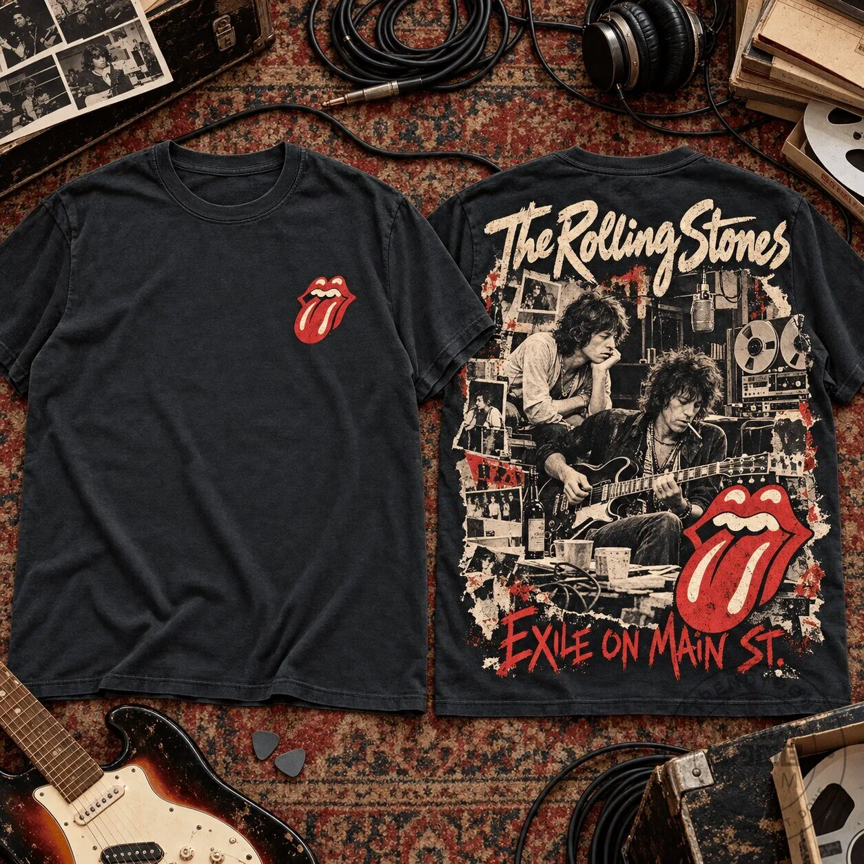 The Rolling Stones Exile on Main Street Album Art Black Graphic T-Shirt 1 The Rolling Stones Exile on Main Street Album Art Black Graphic T-Shirt