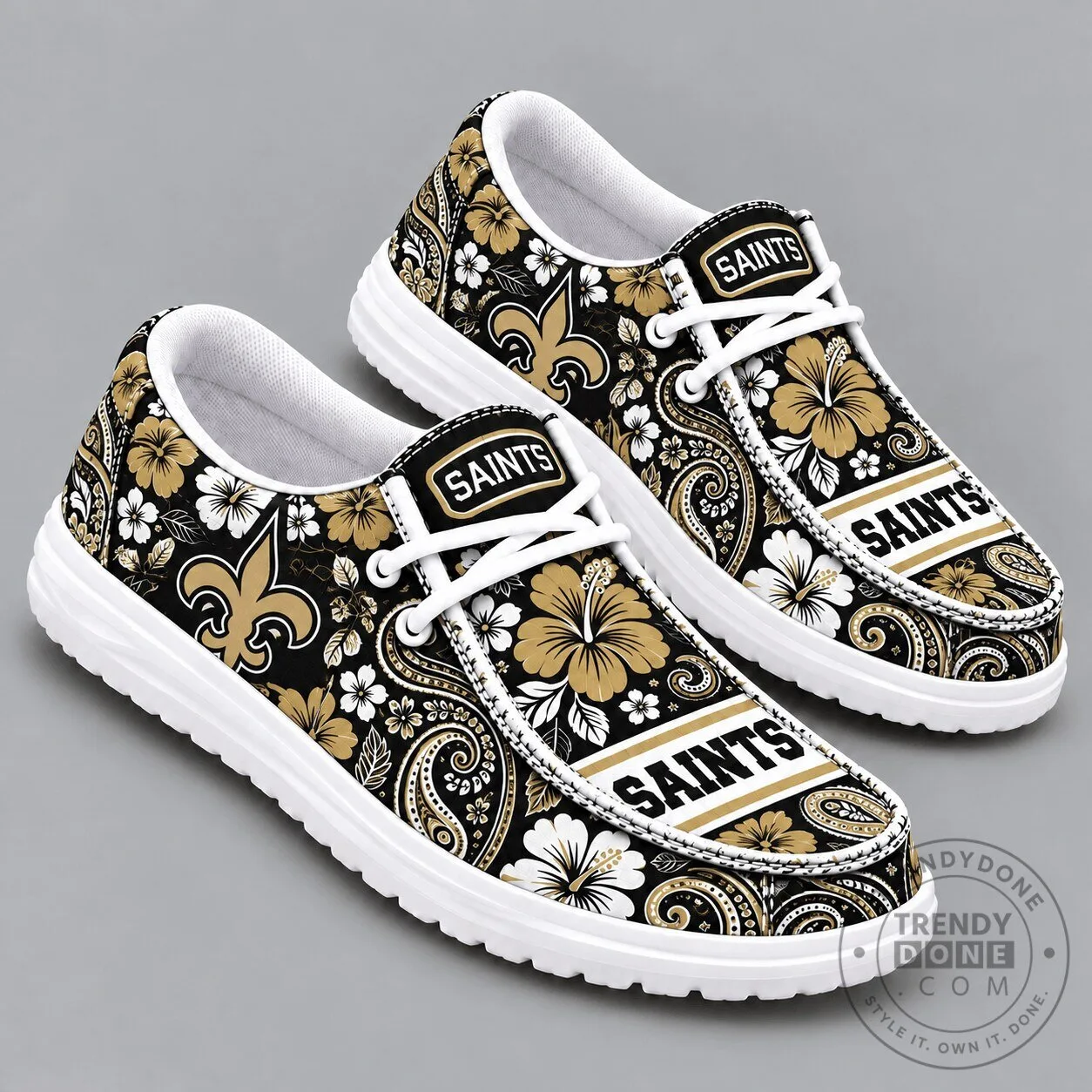 New Orleans Saints Vintage Paisley Floral Bandana Print Casual Loafers Shoes