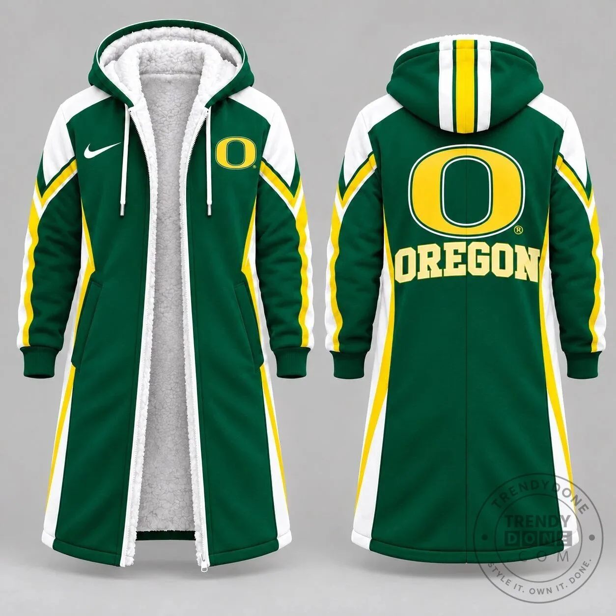 Oregon Ducks NCAA Game Day Long Hooded Sherpa Fleece Jacket