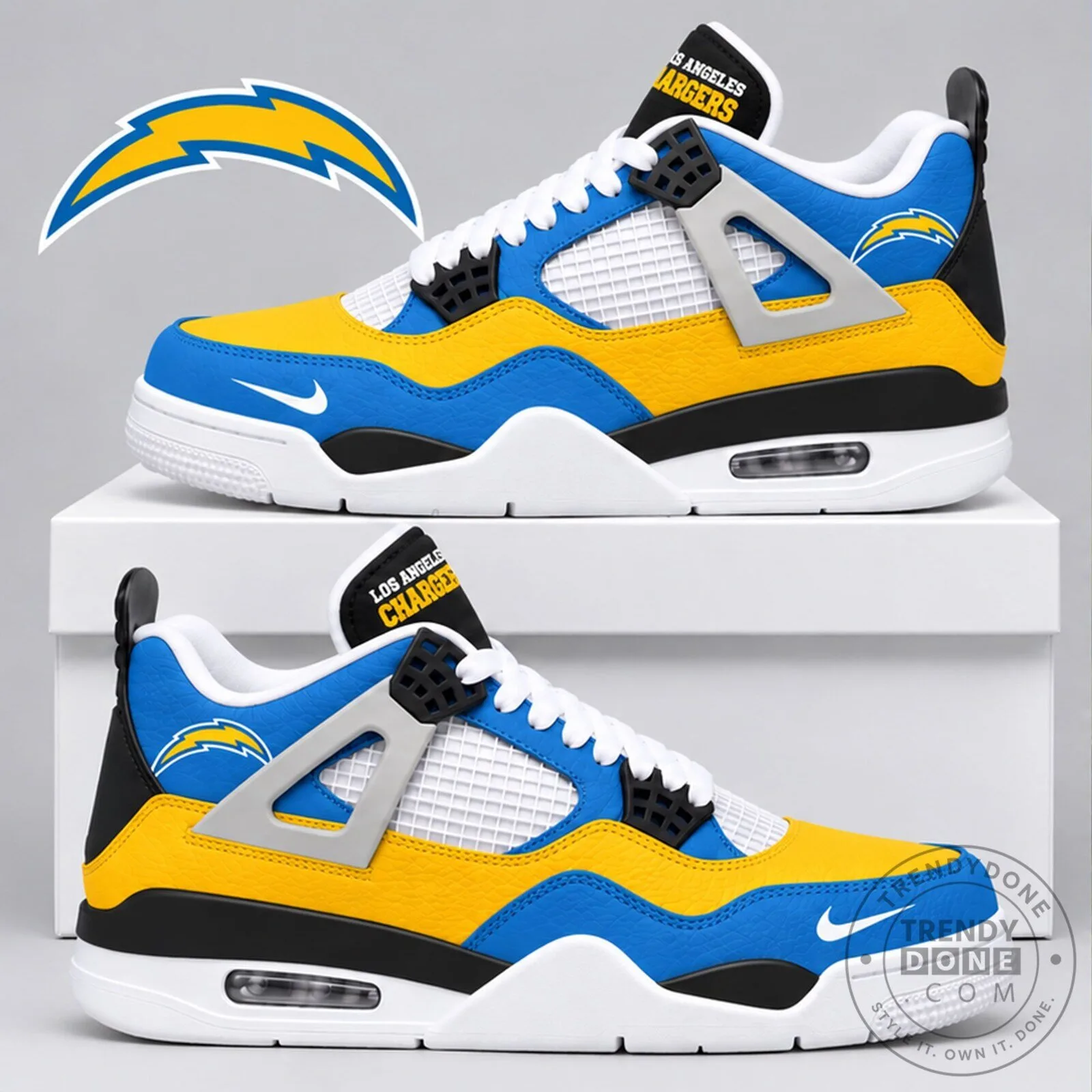 Los Angeles Chargers NFL Team Logo Blue Yellow Air Jordan 4 Shoes 5 Los Angeles Chargers NFL Team Logo Blue Yellow Air Jordan 4 Shoes