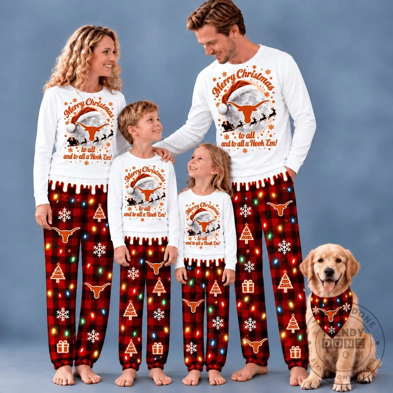 Texas Longhorns Christmas Family Matching Pajamas Set with Pet Bandana