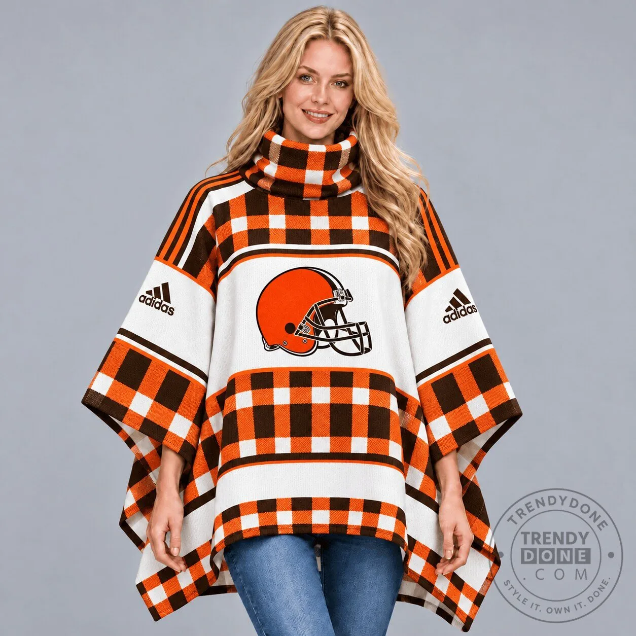 Cleveland Browns NFL Football Team Plaid Pattern Women's Poncho
