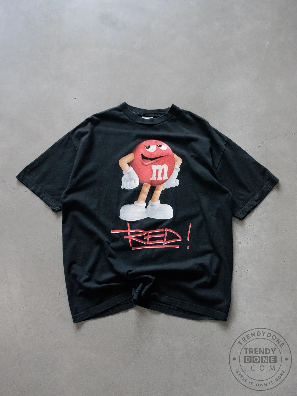 Vintage M&M's Red Character Black Graphic T-Shirt for Men and Women 1 Vintage M&M's Red Character Black Graphic T-Shirt for Men and Women