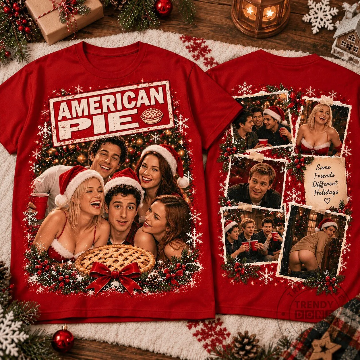 American Pie Movie Christmas Holiday Photo Collage Red T-Shirt 2 American Pie Movie Christmas Holiday Photo Collage Red T-Shirt