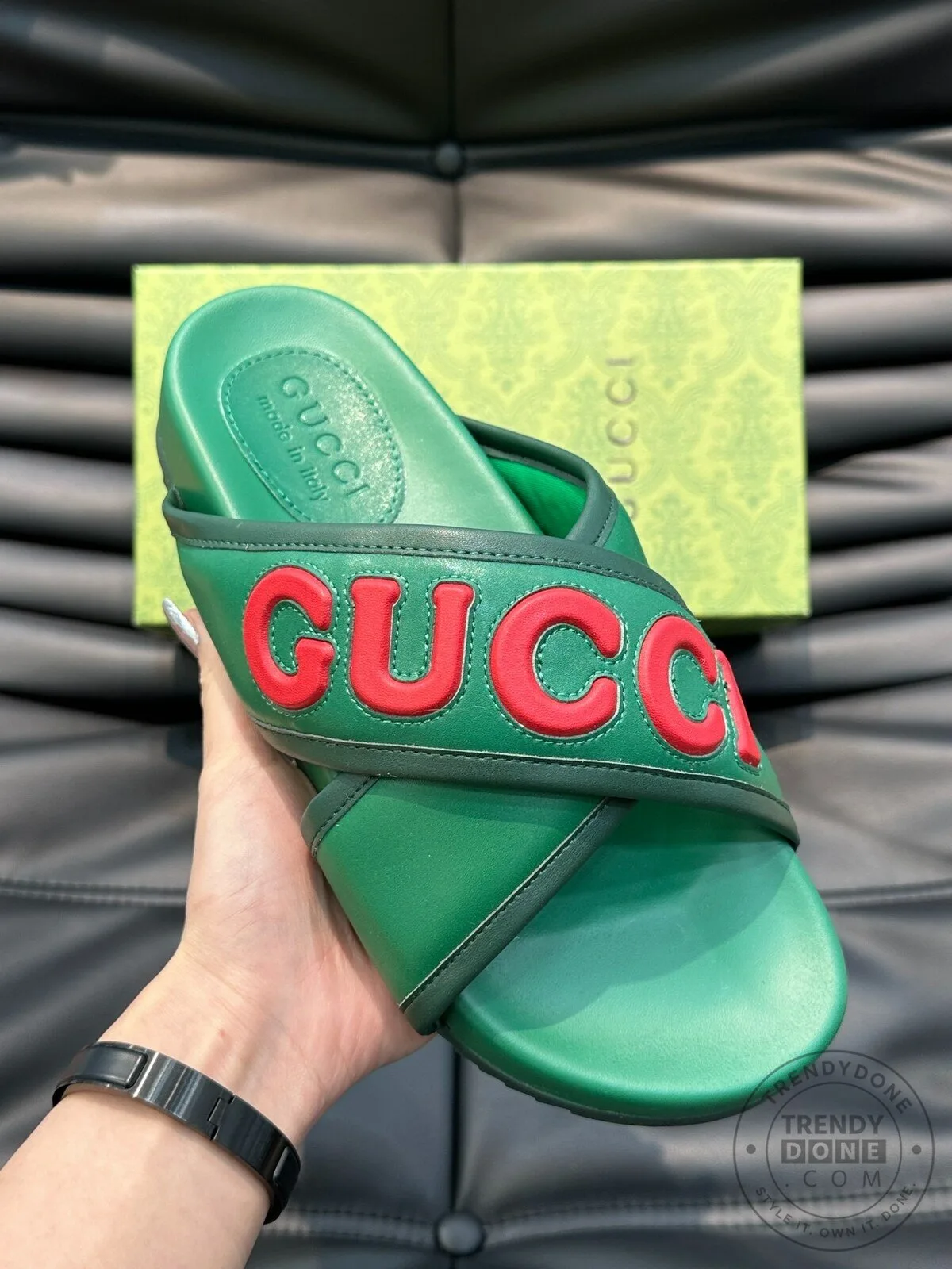 Gucci Green Cross-Strap Slide Sandals for Women 8 Gucci Green Cross-Strap Slide Sandals for Women