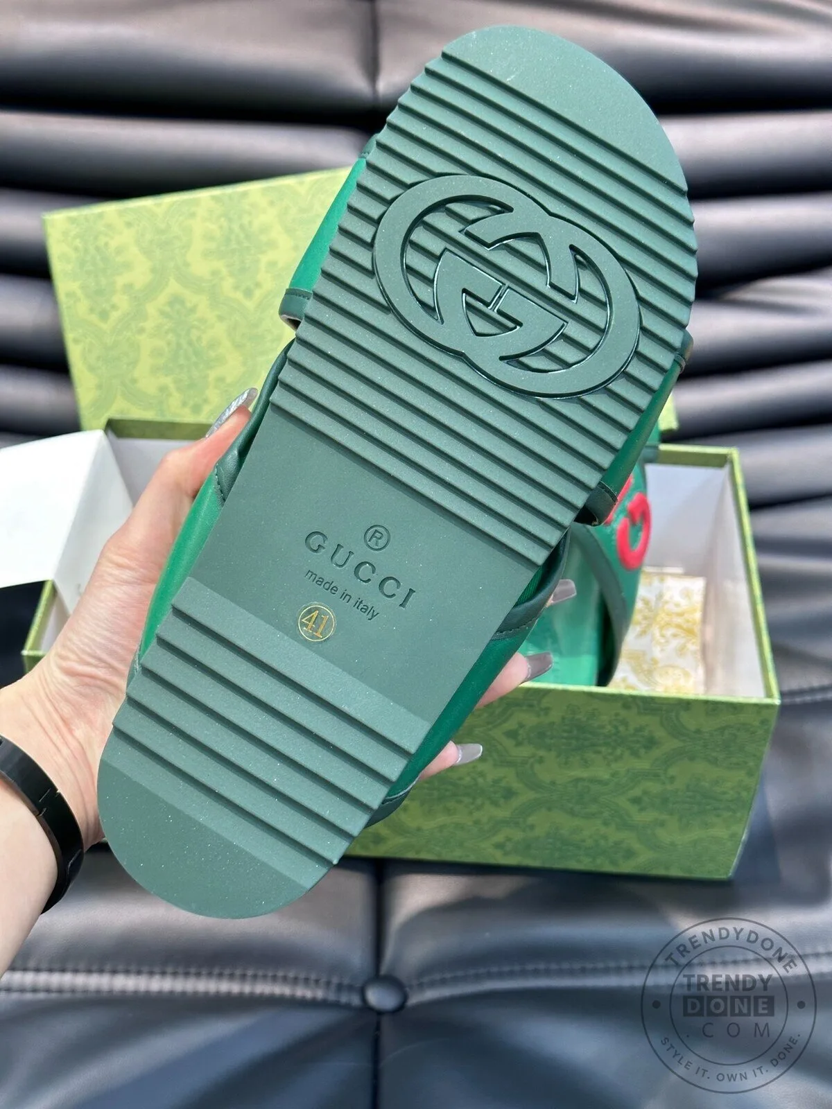 Gucci Green Cross-Strap Slide Sandals for Women 10 Gucci Green Cross-Strap Slide Sandals for Women