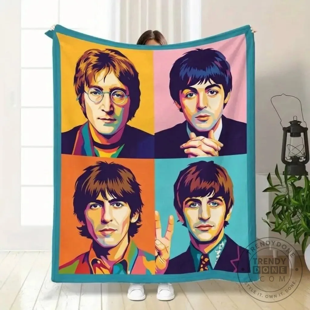 The Beatles Pop Art Portrait Fleece Throw Blanket for Music Lovers