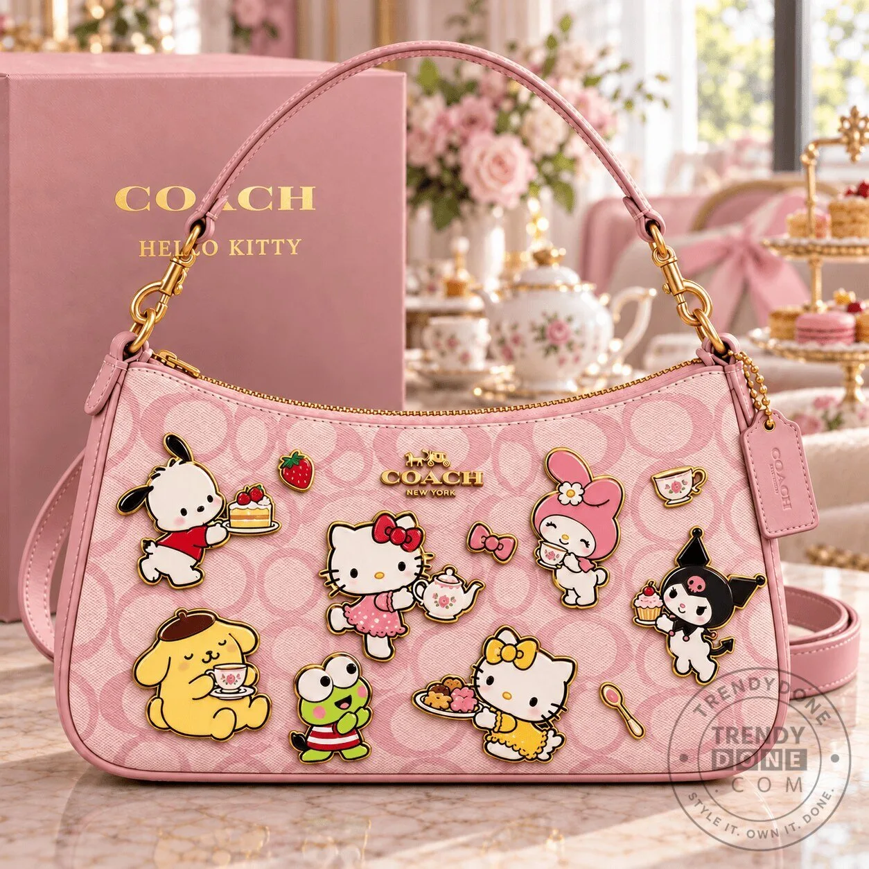 Hello Kitty Coach New York Signature Canvas Teri Charm Shoulder Bag