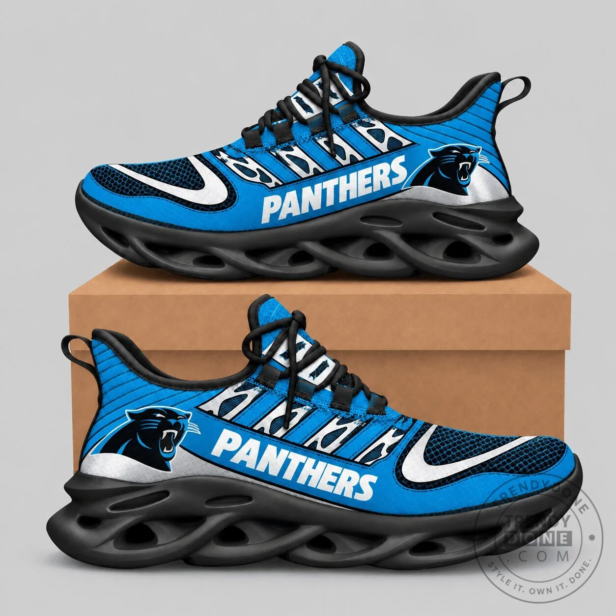 Carolina Panthers NFL Team Logo Blue Wave Sole Sneakers