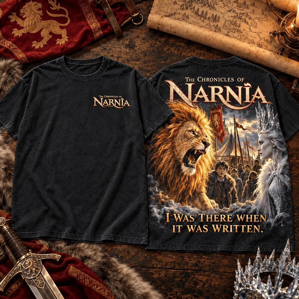The Chronicles of Narnia Aslan and White Witch Epic Fantasy Movie T-Shirt